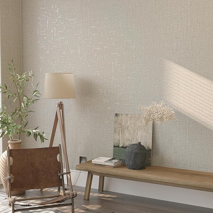 VEELIKE Beige Grasscloth Wallpaper Textured Peel and Stick Grass Cloth Wallpaper - Image 2