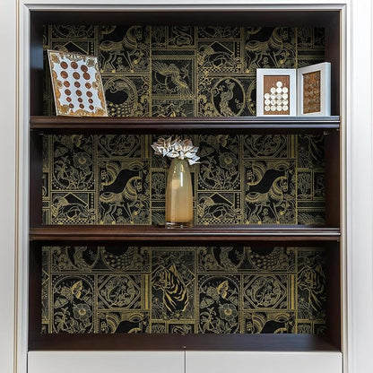 Erfoni 197"x17.7" Black and Gold Wallpaper Vintage Self Adhesive Peel and Stick - Image 2