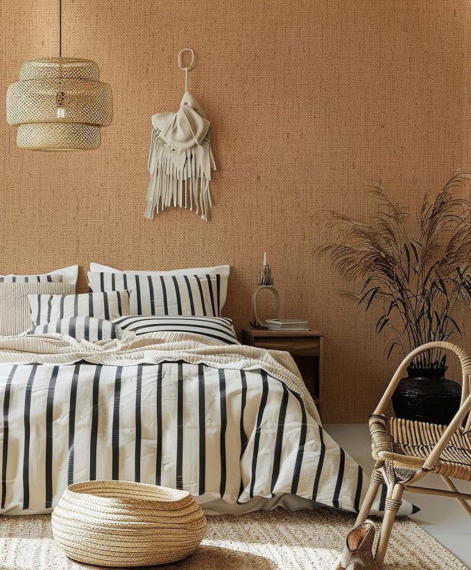 Brown Grasscloth Wallpaper Peel and Stick 393.7" Textured Brown Contact Paper - Image 2