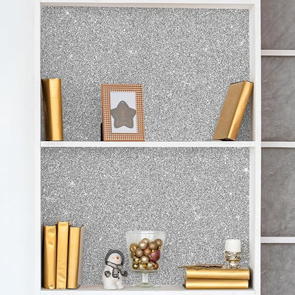 CHIHUT 15.7''x236'' Silver Glitter Contact Paper Peel and Stick Wallpaper - Image 4