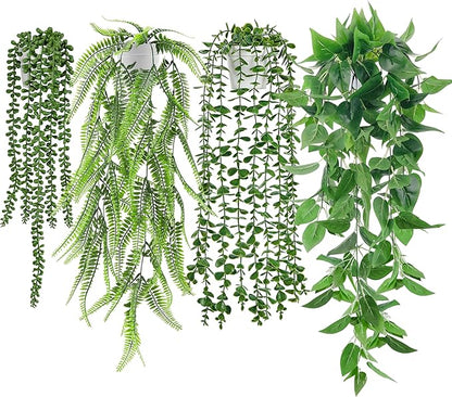Der Rose 4Pcs Fake Plants Hanging Artificial Ivy Vine Faux Eucalyptus Hanging by DerRose
