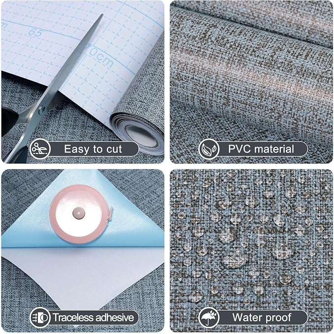 Amiya Grasscloth Wallpaper Blue Peel and Stick Faux Fabric Linen Contact Paper - Image 2