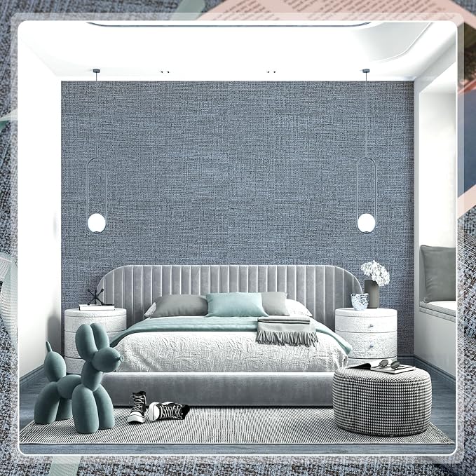 Amiya Grasscloth Wallpaper Blue Peel and Stick Faux Fabric Linen Contact Paper - Image 4