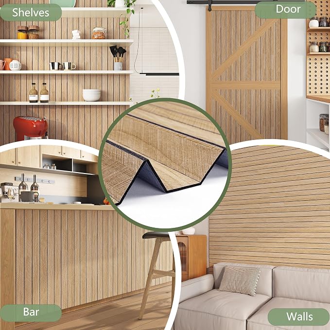 ReWallpaper 24in X 16.5ft Light Oak Wood Wall Panels Peel and Stick Slat Wall - Image 4