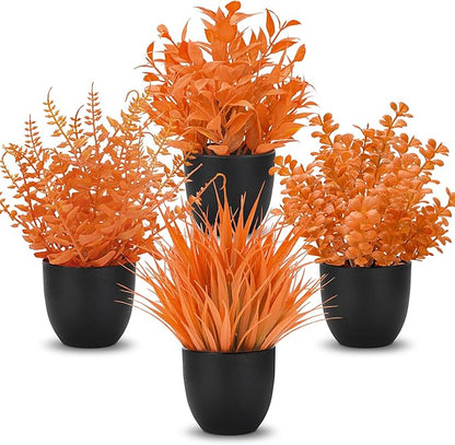 Der Rose Fall Fake Plants 4 Packs Artificial Plants Small Faux Plants Black by DerRose
