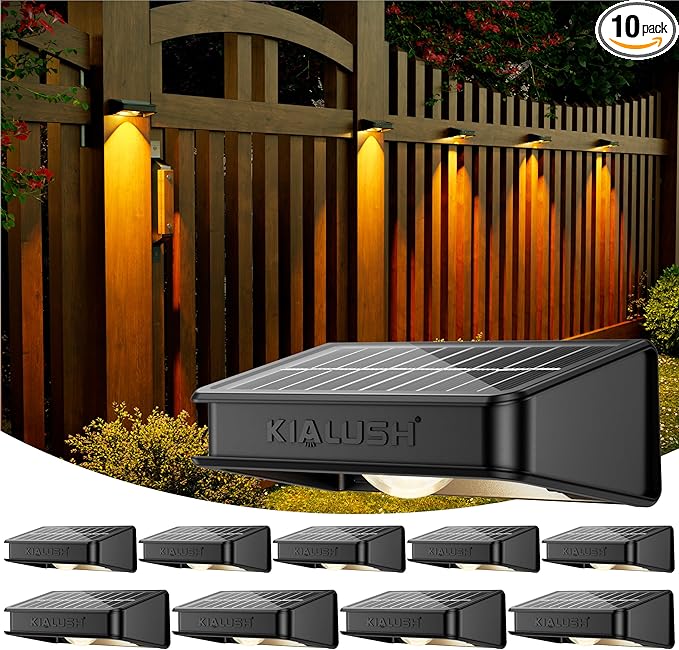10 Pack Solar Fence Lights - 3 Modes, 9 Colors Outdoor Solar Lights, Waterproof IP 65, 35lm for Step, Stair, Deck, Wall, Patio, Walkway, Porch