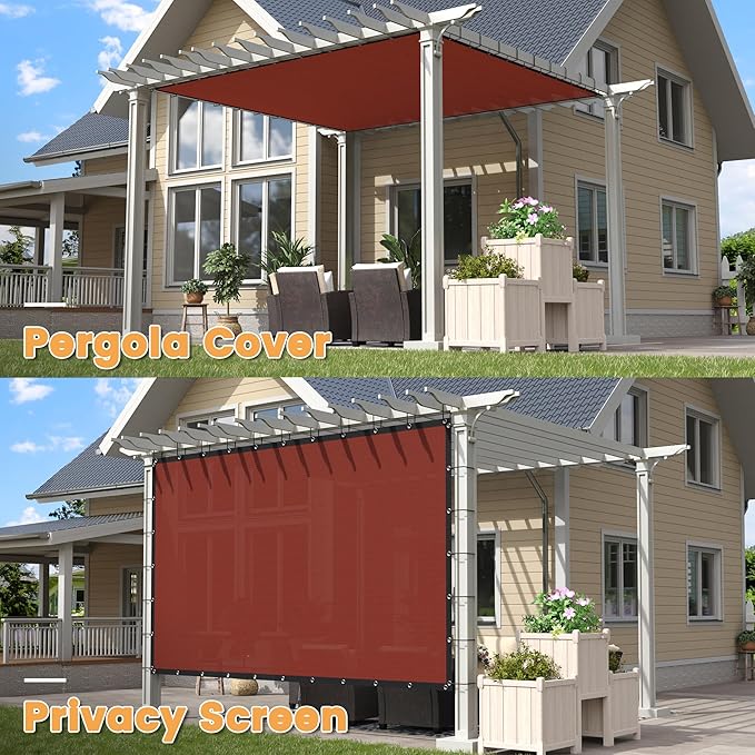 VICLLAX Shade Fabric Sun Shade Cloth with Every 2 FT Grommets for Patio Garden Pergola Cover Canopy 7x23 FT, Rust Red