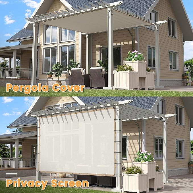 VICLLAX Shade Fabric Sun Shade Cloth with Every 2 FT Grommets for Patio Garden Pergola Cover Canopy 16x16 FT, Cream