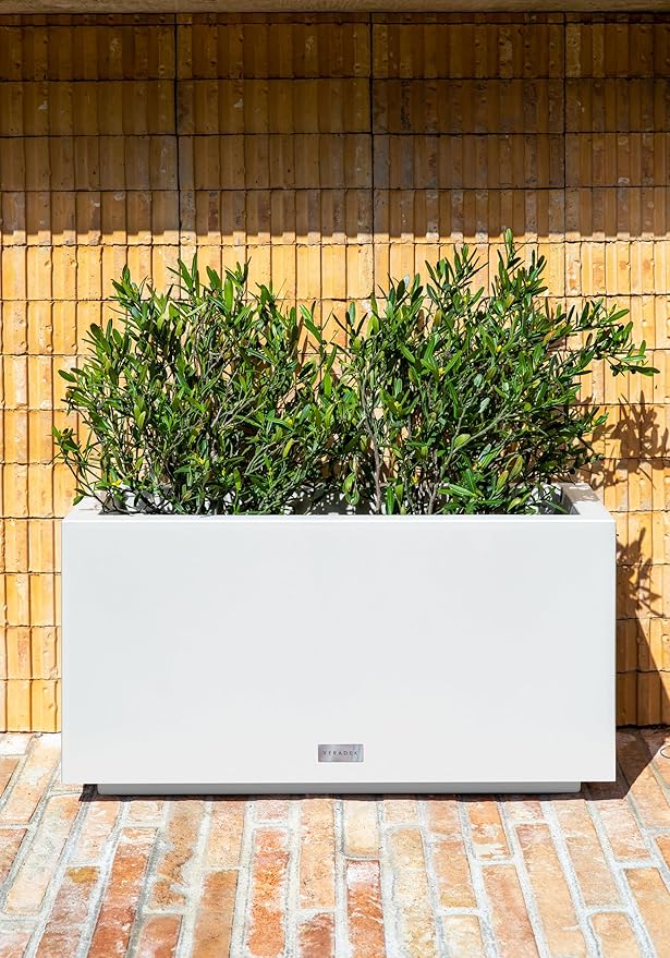 Veradek Block Series Long Box Planter - Large Rectangular Planter for Indoor or Outdoor Patio/Porch | Durable All-Weather Use with Drainage Holes | Modern Décor for Tall Plants, Flowers or Shrubs