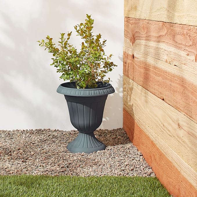 PL20GY Classic Traditional Plastic Urn Planter Indoor/Outdoor, 10" x 12", Gray