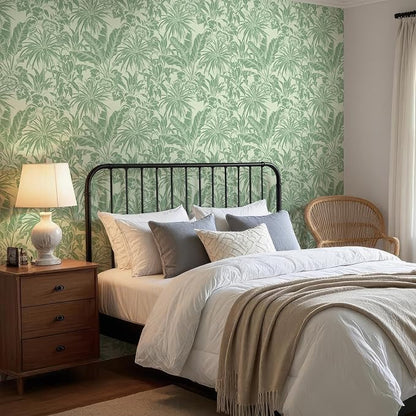 FLFK Tropical Leaf Peel and Stick Wallpaper 16" x 128" Green Wallpaper Modern - Image 3
