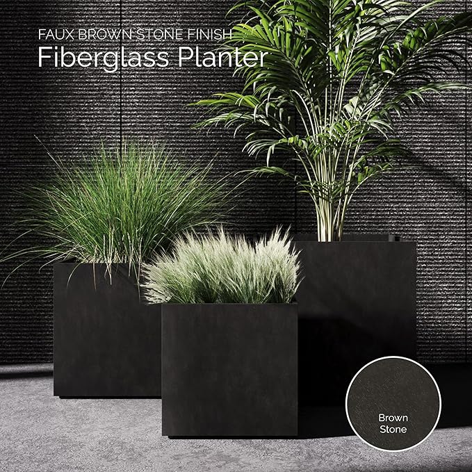 Reglito Cube Planter - 39.4 in x 39.4 in x 39.4 in - Brown Stone