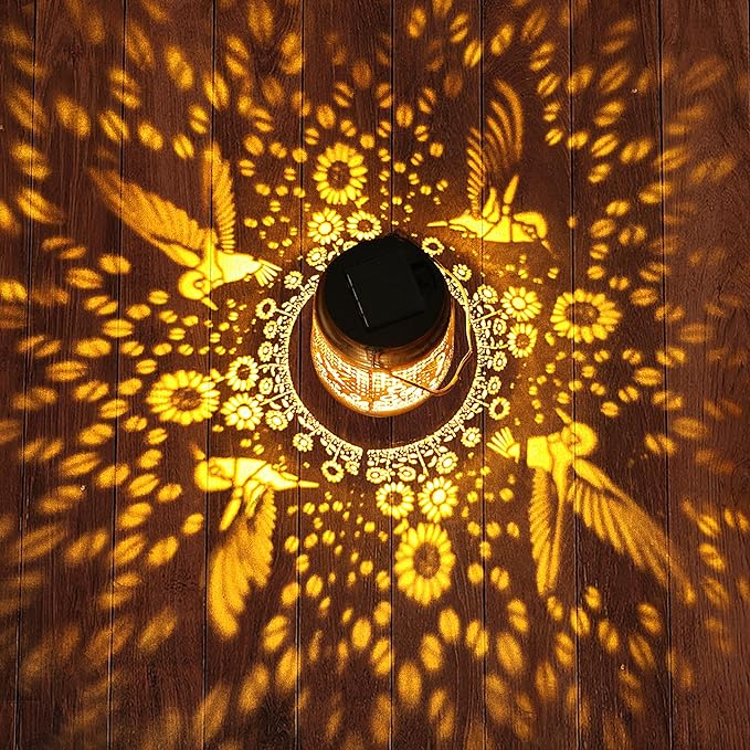 Hummingbird Solar Lanterns Outdoor Garden Decor, Birthday Gifts for Women Mom Grandma Hanging Metal Solar Lights Waterproof Decoration LED Lantern with Shepherd Hook for Outside Garden Yard Patio Lawn