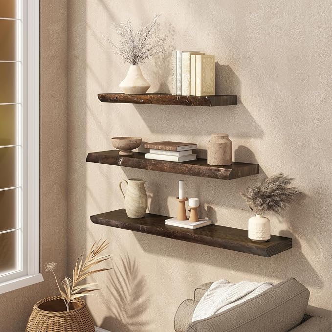 Floating Shelves Set of 2, Solid Elm Wood Wall Shelves 36 Inch - Image 5