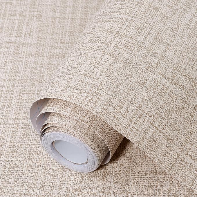 Khaki Grasscloth Peel and Stick Wallpaper 17.3"x120" Faux Linen Textured by Uooar