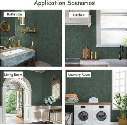 Guvana Grasscloth Peel and Stick Wallpaper Green/Gold Textured Contact Paper - Image 5