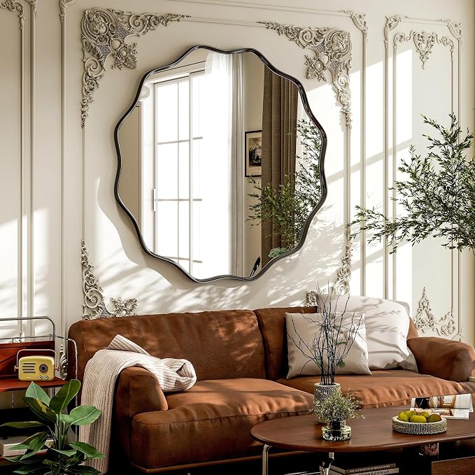 VooBang Black Scalloped Circle Mirror, Hanging Leaning - Image 2