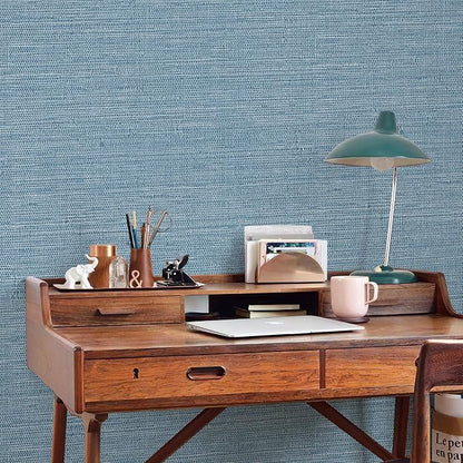 JiffDiff Grasscloth Wallpaper Peel and Stick Blue Grassweave Stick on Wallpaper - Image 5