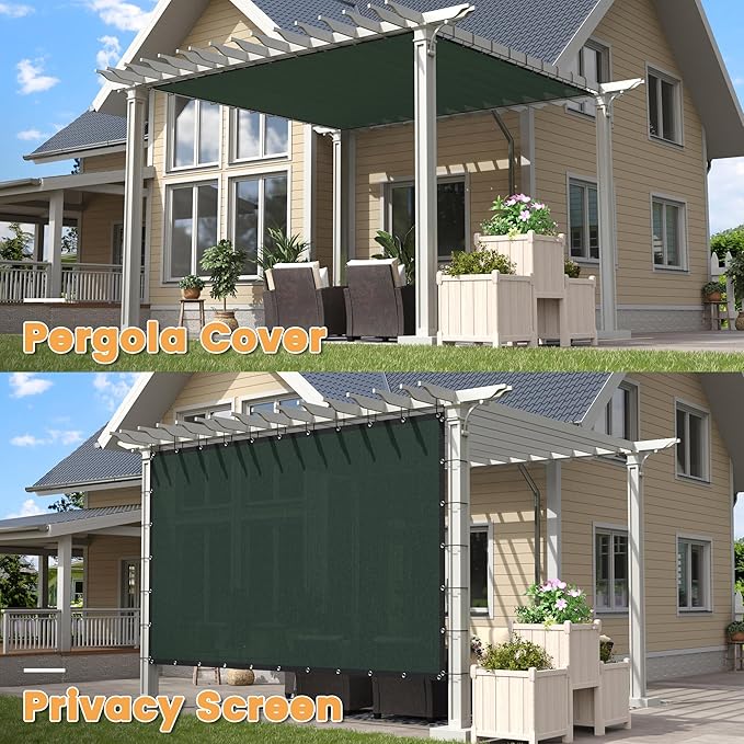 VICLLAX Shade Fabric Sun Shade Cloth with Every 2 FT Grommets for Patio Garden Pergola Cover Canopy 13x14 FT, Dark Green