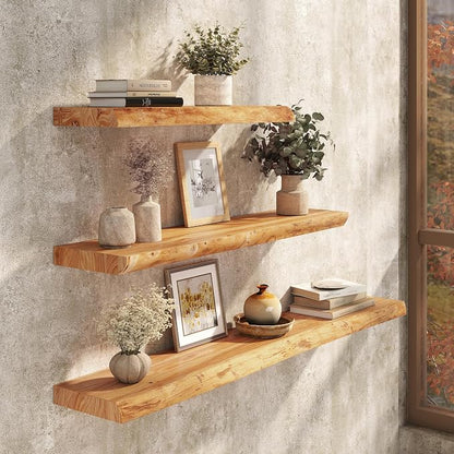 Live Edge Floating Shelf 55 Inch Extra Long | Solid Rustic Elm Wood - Image 2