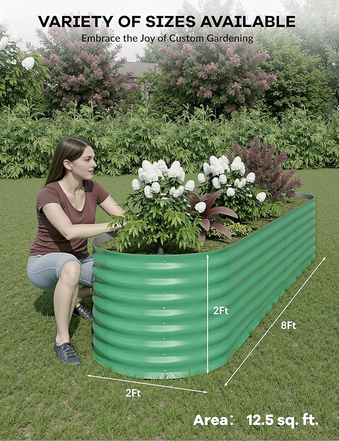 8x2x2ft Raised Garden Bed,Galvanized Raised Planter Boxes Outdoor with Easy Assembly, Large Garden Bed for Vegetables, Fruits, Flower,Raised Garden Bed,Green