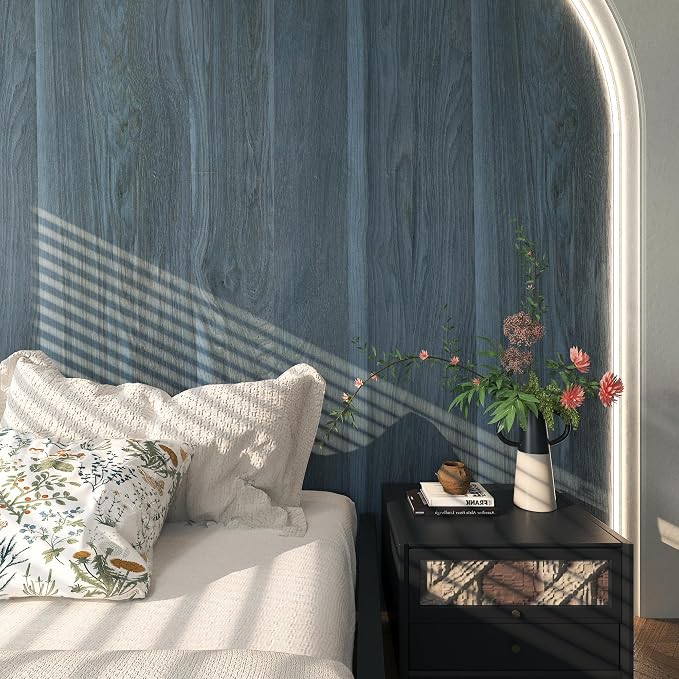 BOMENG Peacock Blue Wallpaper Stick and Peel Blue Wood Grain Contact Paper - Image 6