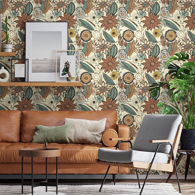 Boho Wallpaper Peel and Stick, Vintage Floral Contact Paper 17.5" x 118" - Image 3