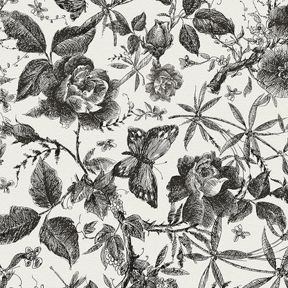 JiffDiff Floral Vintage Wallpaper Peel and Stick Wall Stick Black Rose by wallpaper