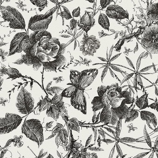 JiffDiff Floral Vintage Wallpaper Peel and Stick Wall Stick Black Rose by wallpaper