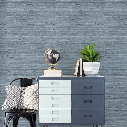 Simon&Siff Grey Blue Textured Grasscloth Peel and Stick Wallpaper 17.7"x394" - Image 5