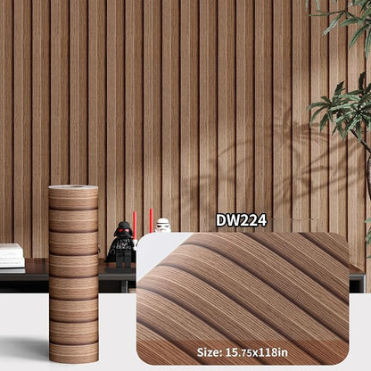 Haimin Wood Grain Slat Wall Panels Peel and Stick Faux Wood Thick Wallpaper - Image 2