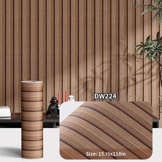 Haimin Wood Grain Slat Wall Panels Peel and Stick Faux Wood Thick Wallpaper - Image 2