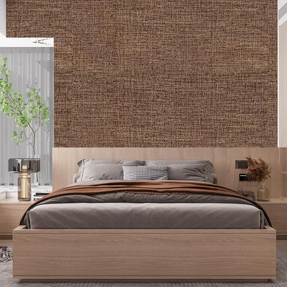 Brown Grasscloth Peel and Stick Wallpaper 17.3"x480" Faux Linen Textured - Image 6