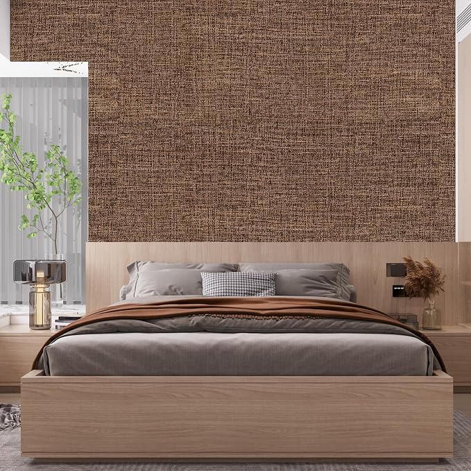 Brown Grasscloth Peel and Stick Wallpaper 17.3"x1200" Faux Linen Textured - Image 5