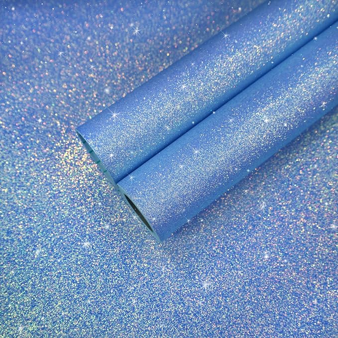 CHIHUT Holographic Blue Glitter Wallpaper 15.7''x100'' Sparkly Iridescent by CHIHUT