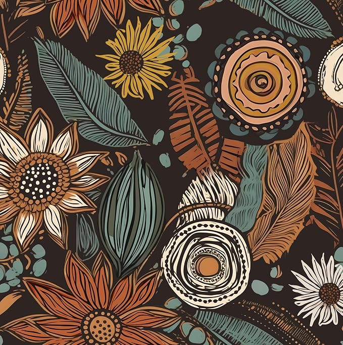 Rustic Boho Wallpaper Peel and Stick, Vintage Dark Brown Floral Contact Paper by Laatse