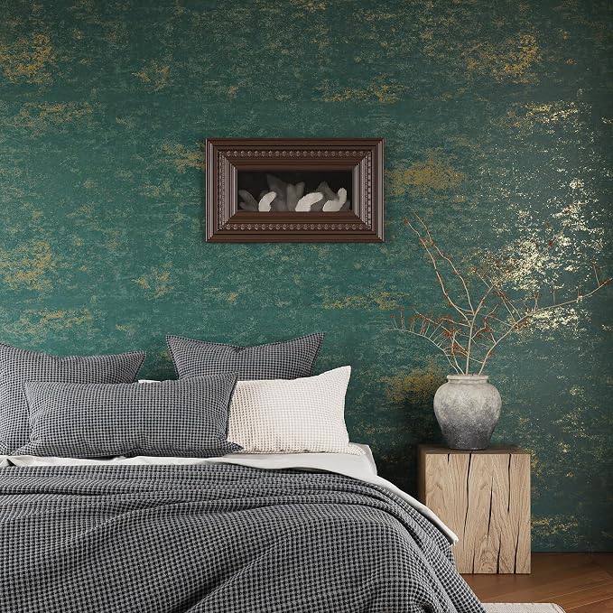 VEELIKE Distressed Teal Gold Metallic Wallpaper Peel and Stick Industrial Green - Image 2