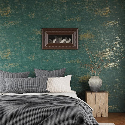 VEELIKE Distressed Teal Gold Metallic Peel and Stick Wallpaper Plaster Concrete - Image 2