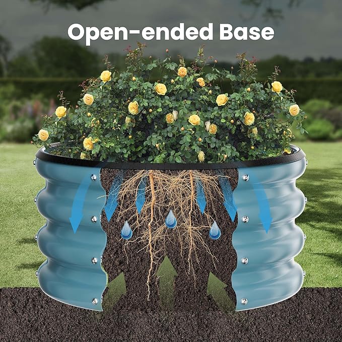 ZXZYHFTY Round Galvanized Raised Garden Bed kit, Blue Outdoor Garden Raised Planter Box, Round Large Metal Raised Garden Beds for Vegetable 2 * 2 * 1ft 3 Pcs