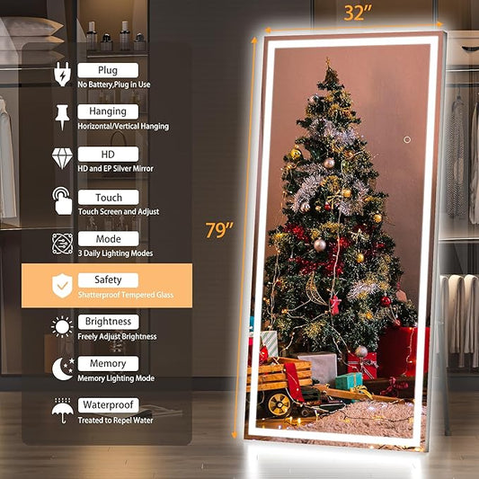 Hasipu Full Length Mirror with Lights, Full Body Dressing Hanging Mounted Mirror - Image 2