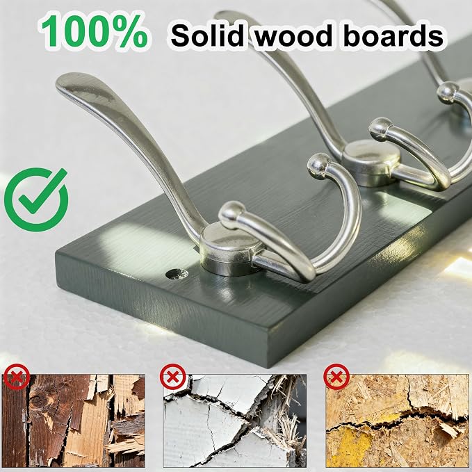 SKOLOO Creations Forest Green Solid Wood Wall Mounted Coat Rack, 5 Hooks - Image 6