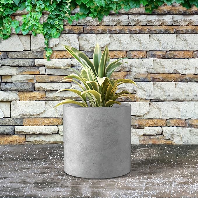 Kante 12.6" Dia Round Concrete Planter, Modern Style Large Cylindrical Plant Pot with Drainage Hole and Rubber Plug for Indoor Outdoor Patio, Natural Concrete