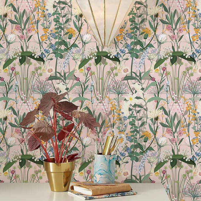 JiffDiff Floral Wallpaper Peel and Stick 17.3"x1181" Pink Farm Wildwood Stick - Image 7