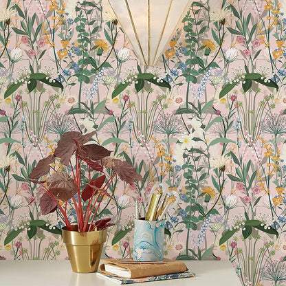 JiffDiff Floral Wallpaper Peel and Stick 17.3"x118" Pink Farm Wildwood Stick on - Image 6