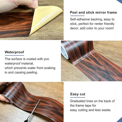 TIANLDD 27 FT Wood Grain Wallpaper Border, Removable Waterproof Mirror Border - Image 4