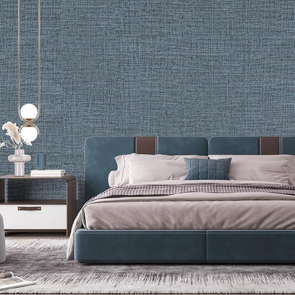 Blue Gray Grasscloth Peel and Stick Wallpaper 17.3"x160" Faux Linen Textured - Image 7
