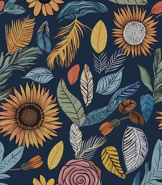 Blue Wallpaper Peel and Stick, Vintage Boho Floral Contact Paper, 17.5" x by Laatse
