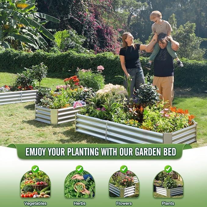 Outdoor Metal Galvanized Raised Planter Box,Rectangular Large Garden Bed Kit for Vegetables, Fruits, Flowers and Herbs 4X2X1 FT (4X2X1 FT)