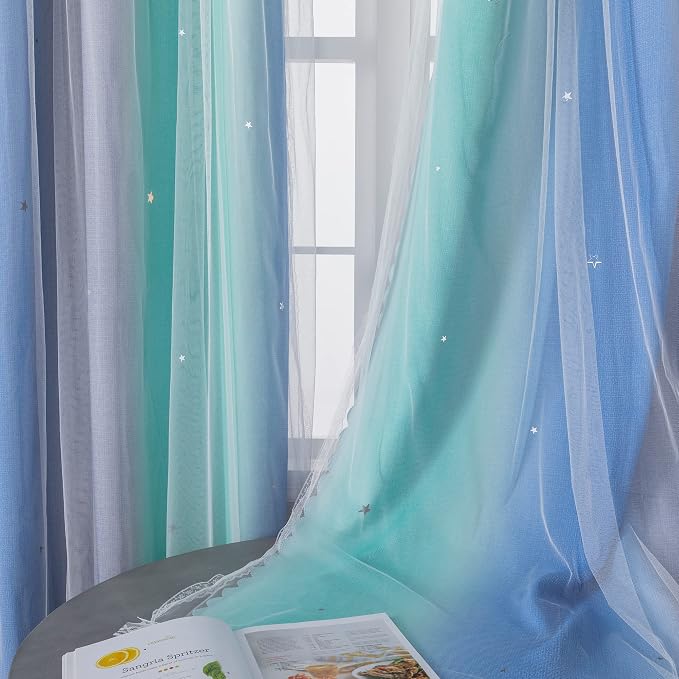 XiDi Curtains for Bedroom Decor, Rainbow BluGrenGrey-34-54 - Image 5