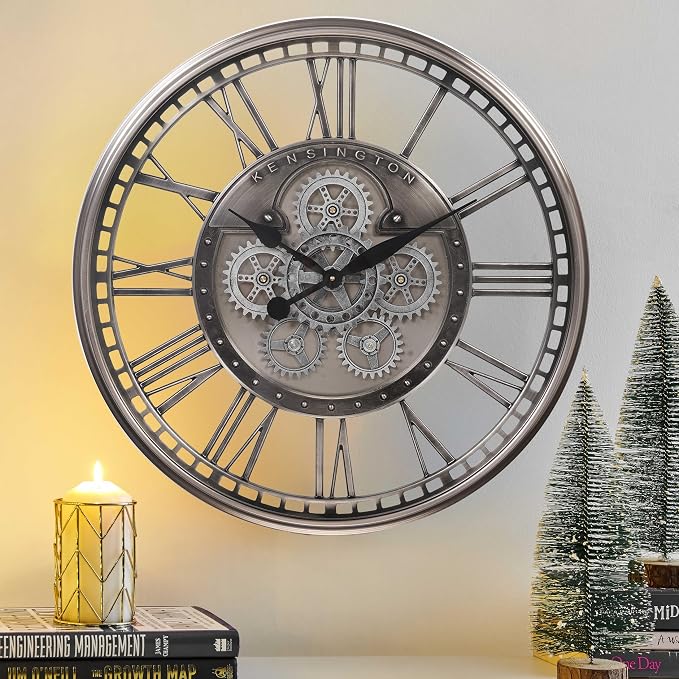 CLXEAST 28 Inch Original Real Moving Gear Wall Clock Roman Numerals, Oversized by CLXEAST